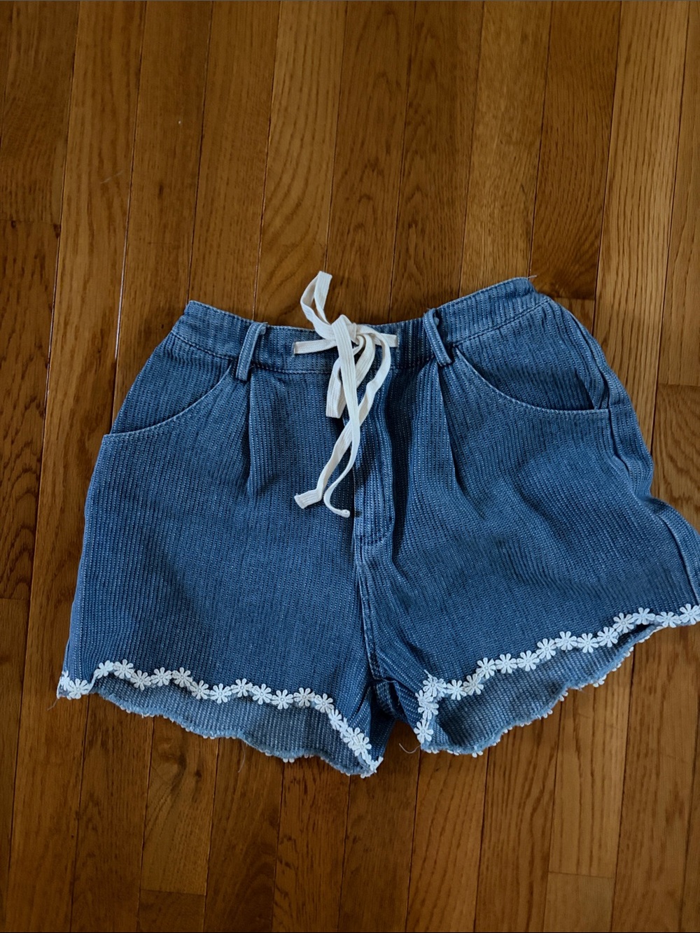 Blue Corduroy Daisy-Trim Shorts - Women